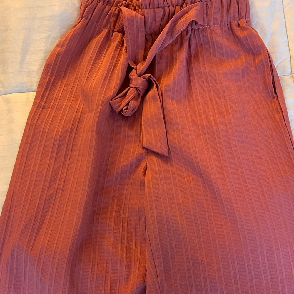 SHEIN Coral Tie-Waist Wide Leg Pants